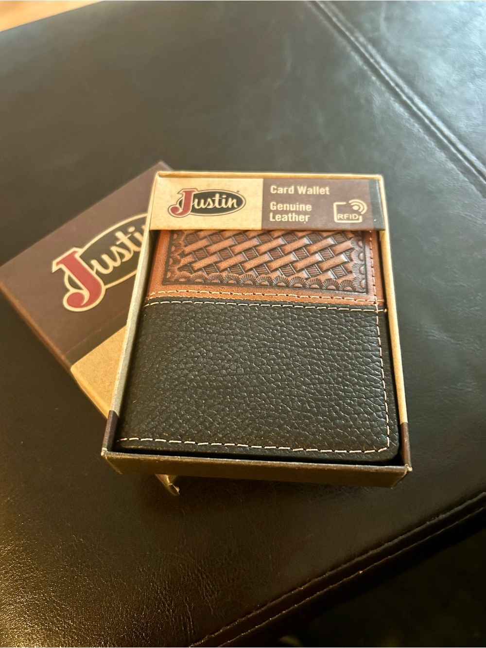 Justin Boots Two-Tone RFID Leather Card Wallet - Black & Brown